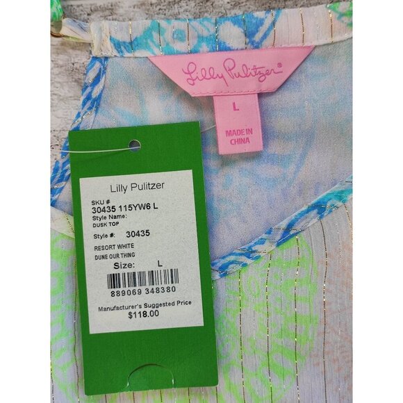 Lilly Pulitzer Women's White Silk Dusk Tank Top Size L - Picture 3 of 6